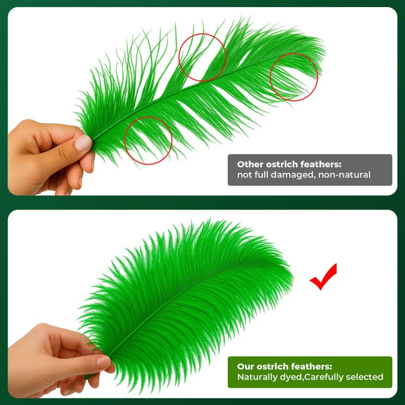 Piokio 20 pcs Green Ostrich Feathers 12-14 inch(30-35 cm) Bulk Feathers for Home Decoration and DIY Clothing and St. Patrick Decoration, Gatsby Decorations - Image 3